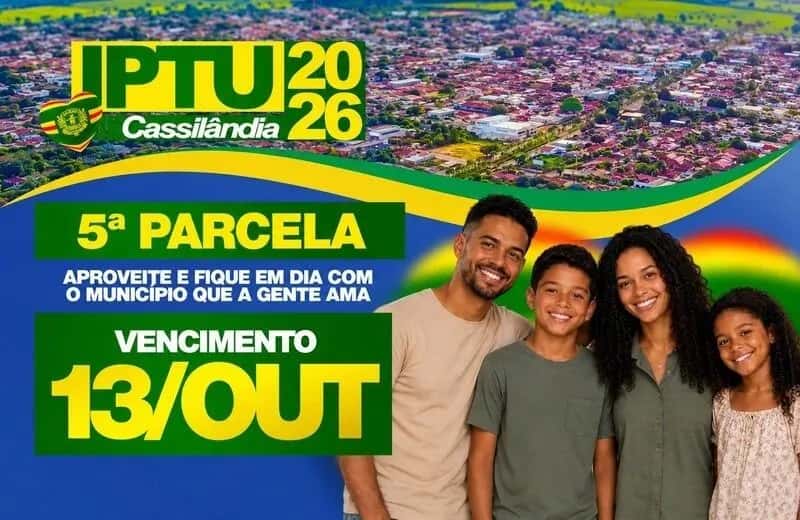 Quinta parcela do IPTU 2026 vence nesta terça-feira em Cassilândia